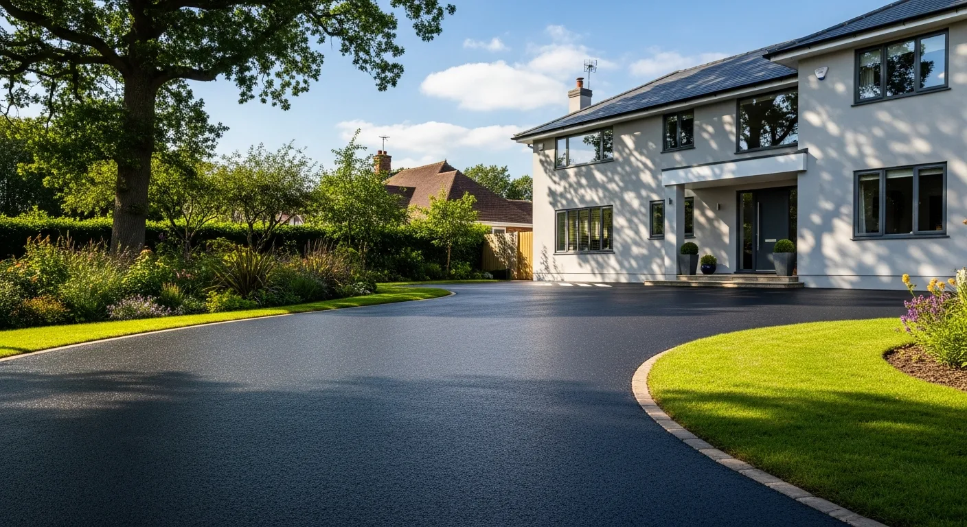 Newly laid tarmac driveway