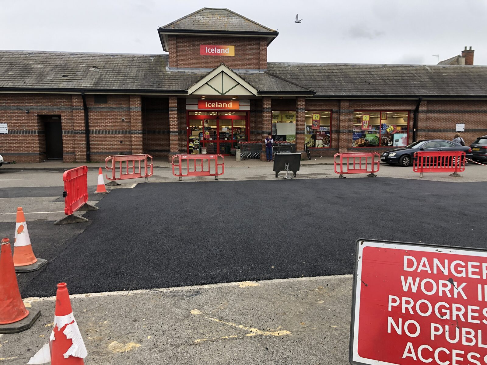 Repaired supermarket car park surface in Northampton